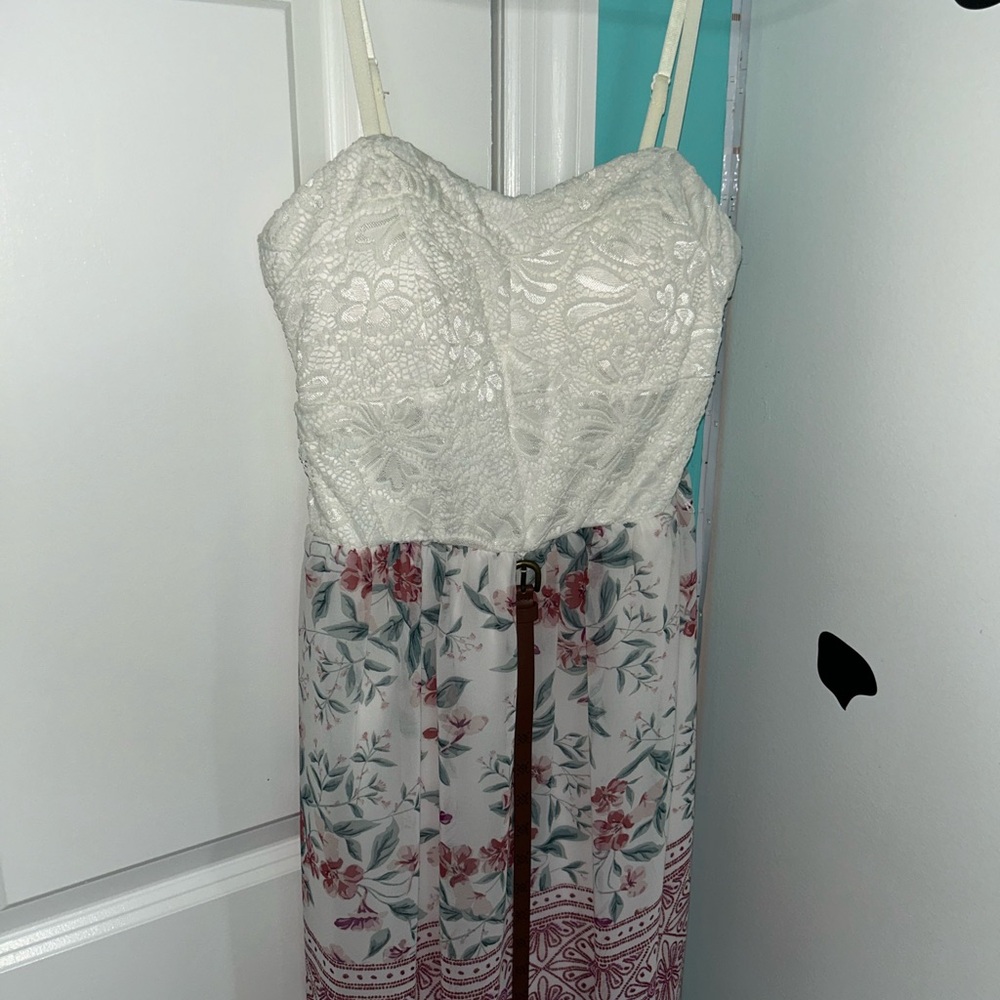 Lily Rose Strapless White and Pink Floral Dress